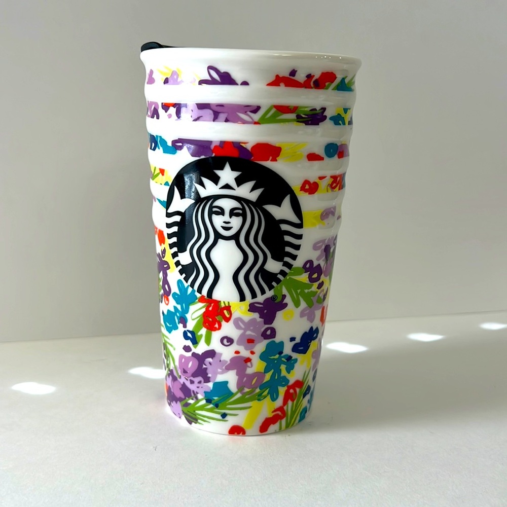 RARE- Starbucks 10oz 2016 Floral Dot Collection Ceramic Tumbler